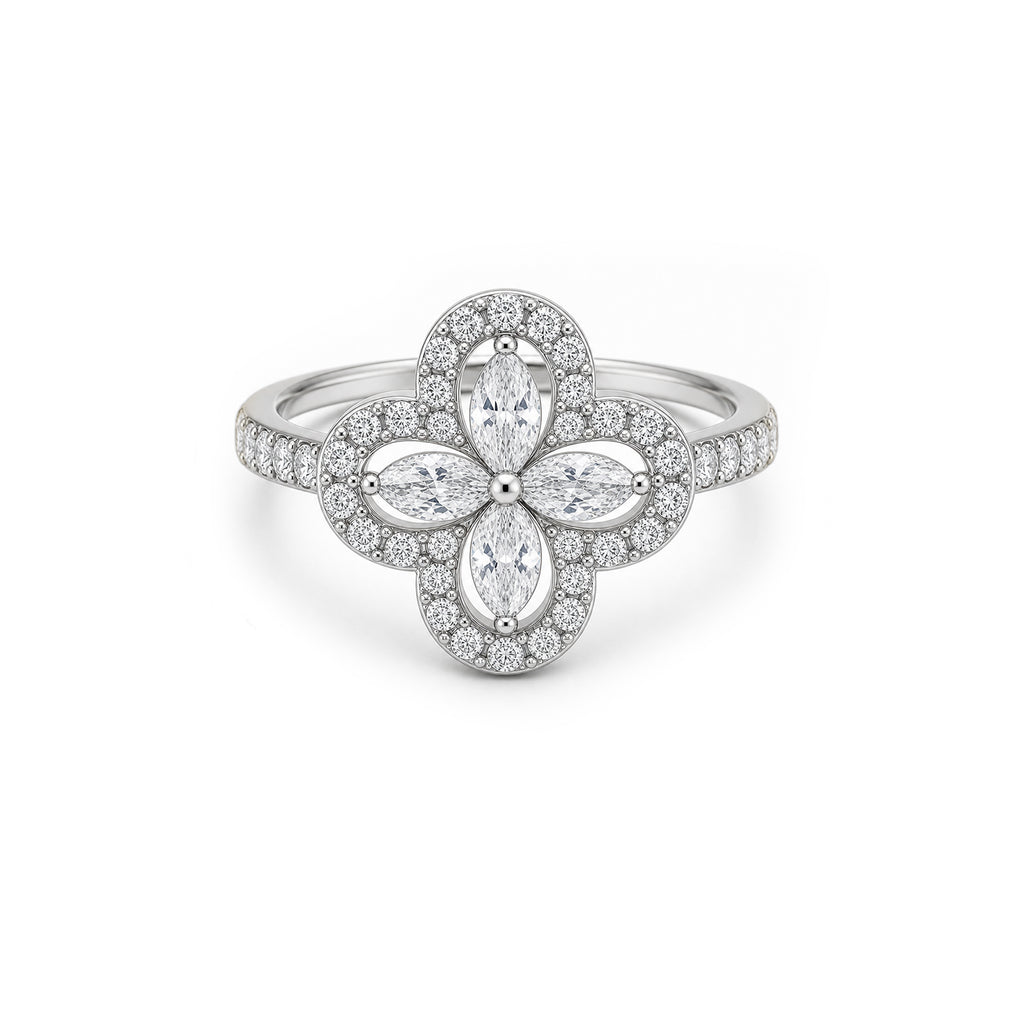 Lucky Clover Luxurious Pave Diamond Ring