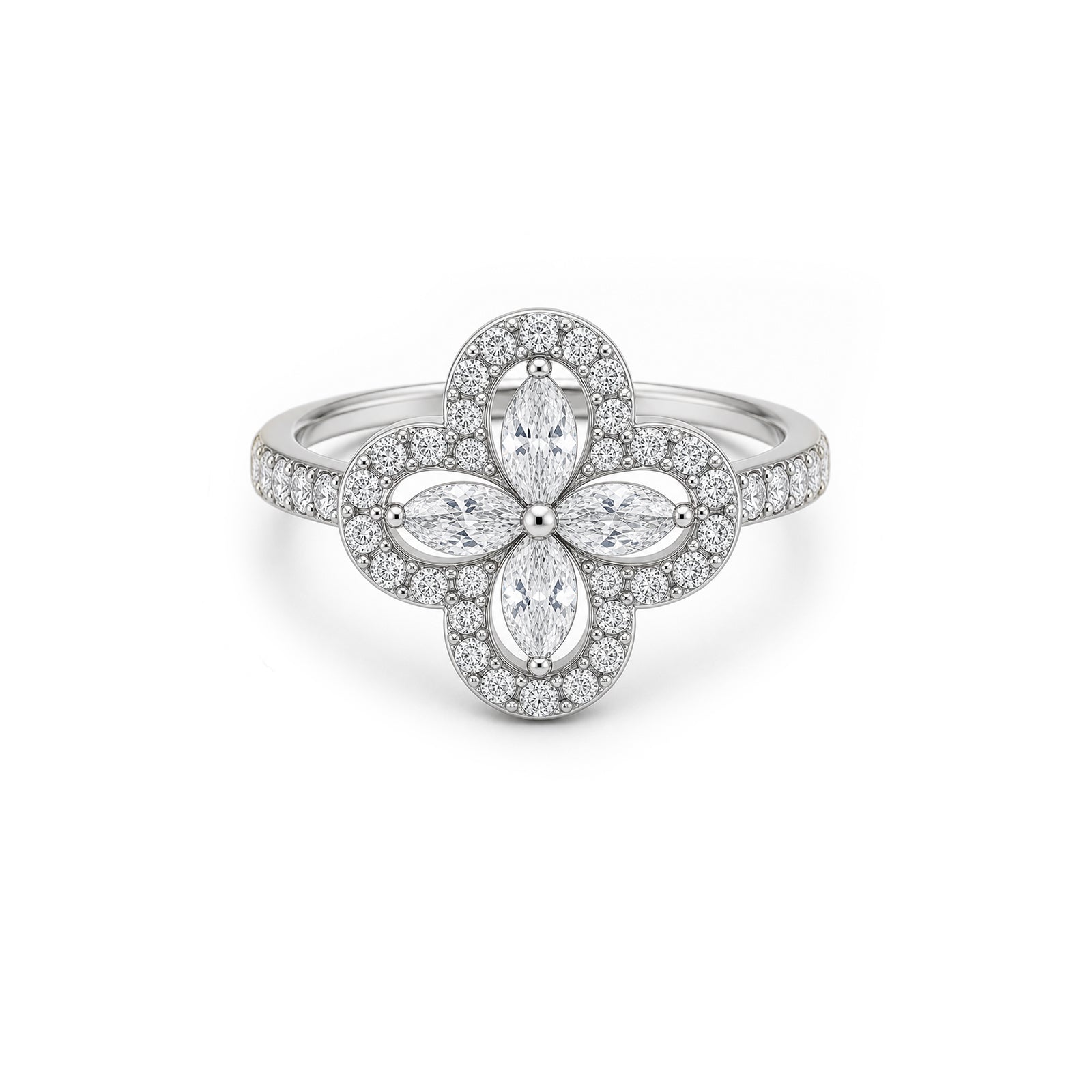 Lucky Clover Luxurious Pave Diamond Ring