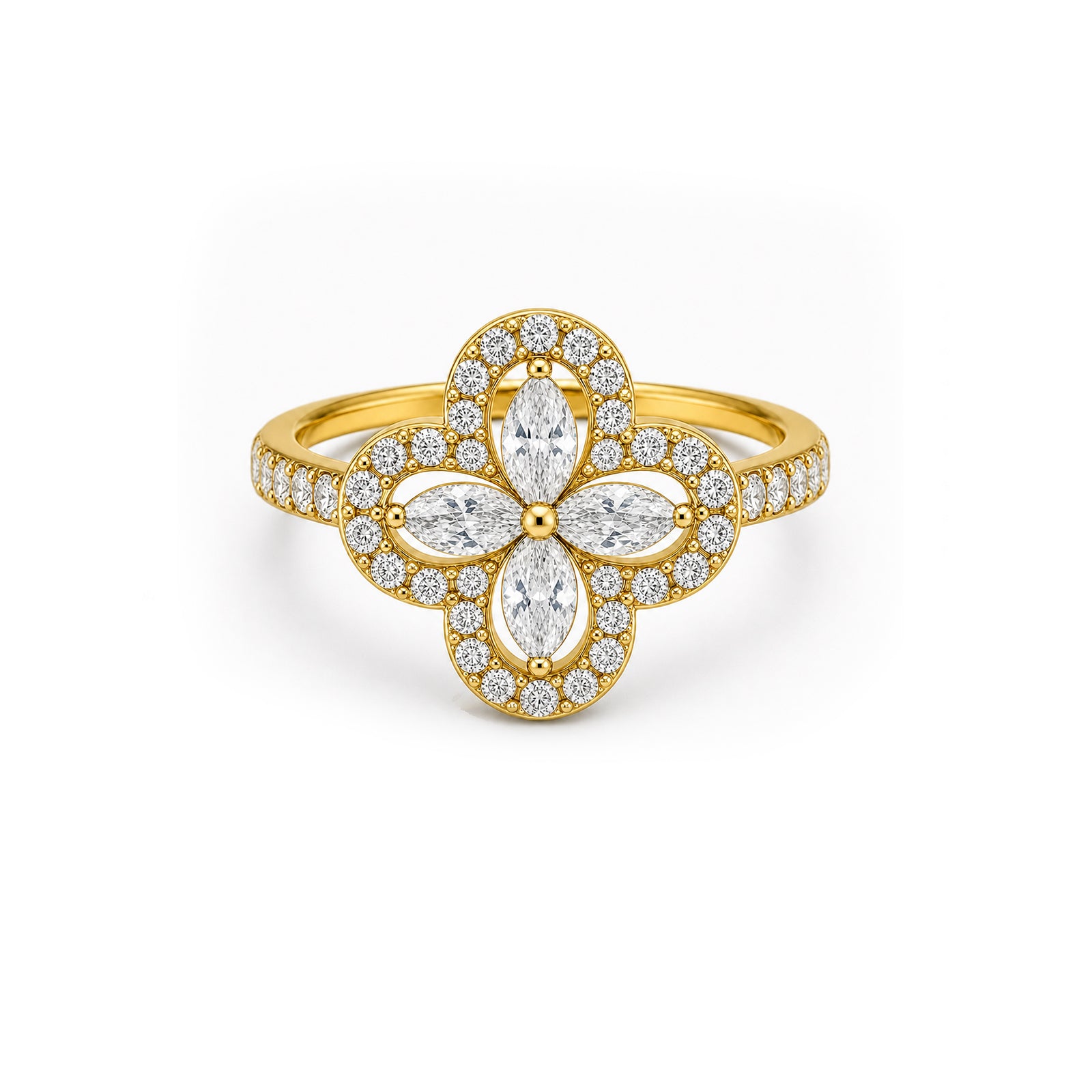 Lucky Clover Luxurious Pave Diamond Ring
