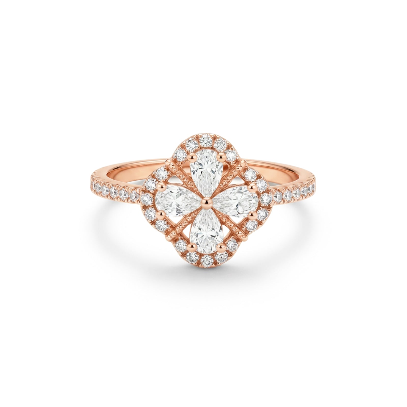 Lucky Clover Marquise Halo Diamond Ring