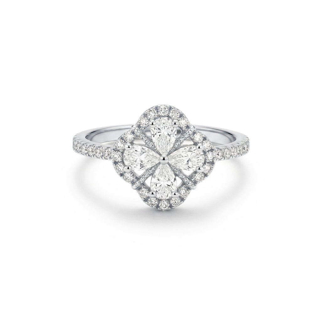 Lucky Clover Marquise Halo Diamond Ring
