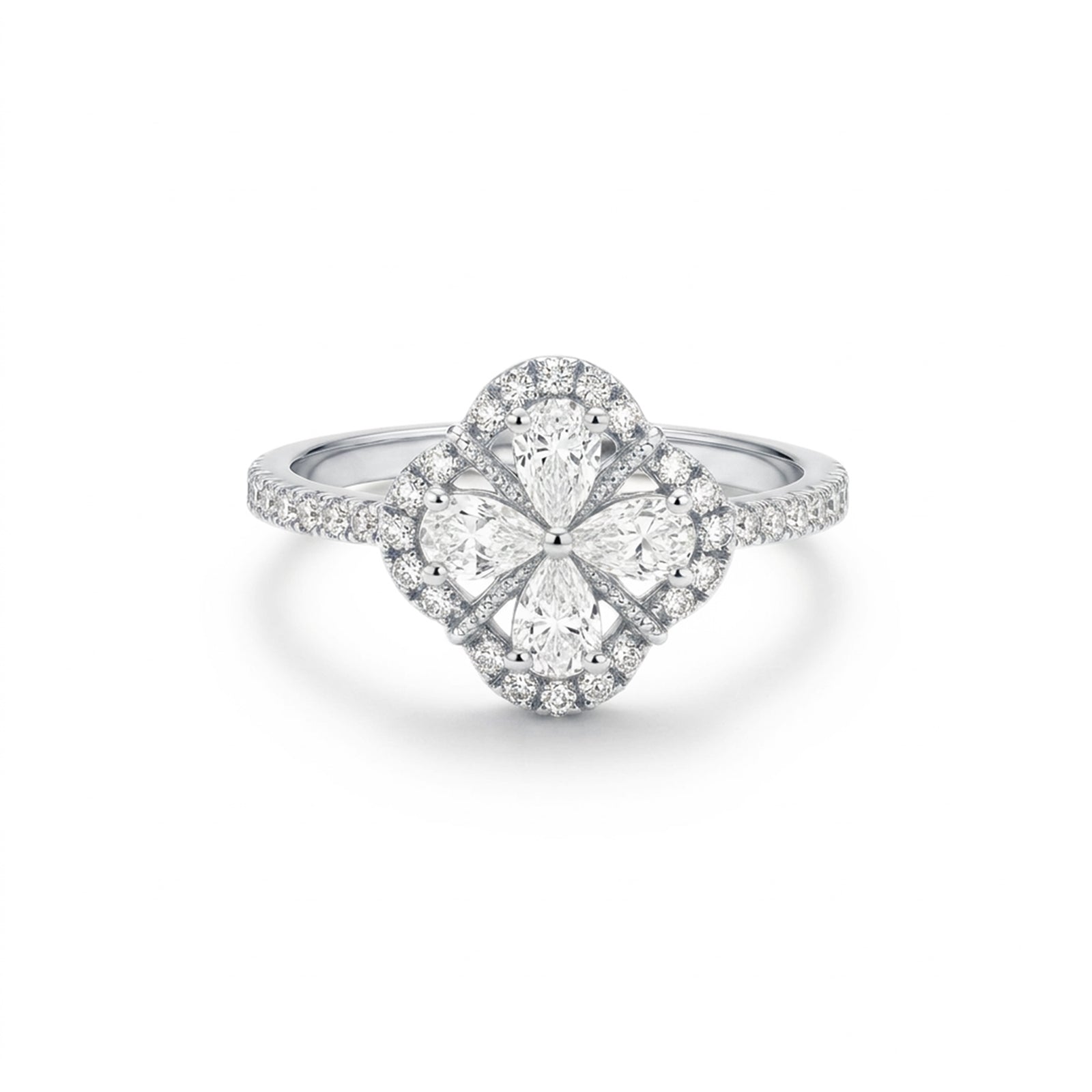 Lucky Clover Marquise Halo Diamond Ring