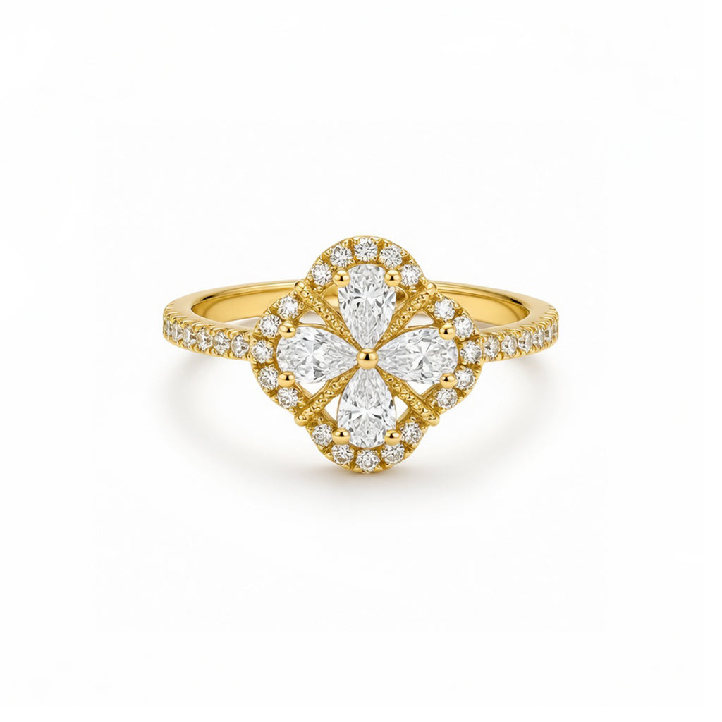 Lucky Clover Marquise Halo Diamond Ring