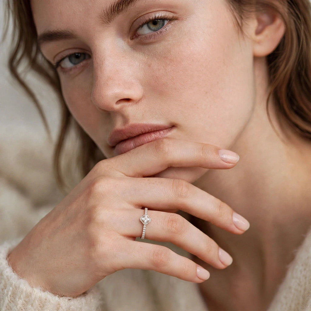 Lucky Clover Marquise Halo Diamond Ring
