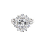 14K Vintage Asscher Cut Sunburst Halo Engagement Ring
