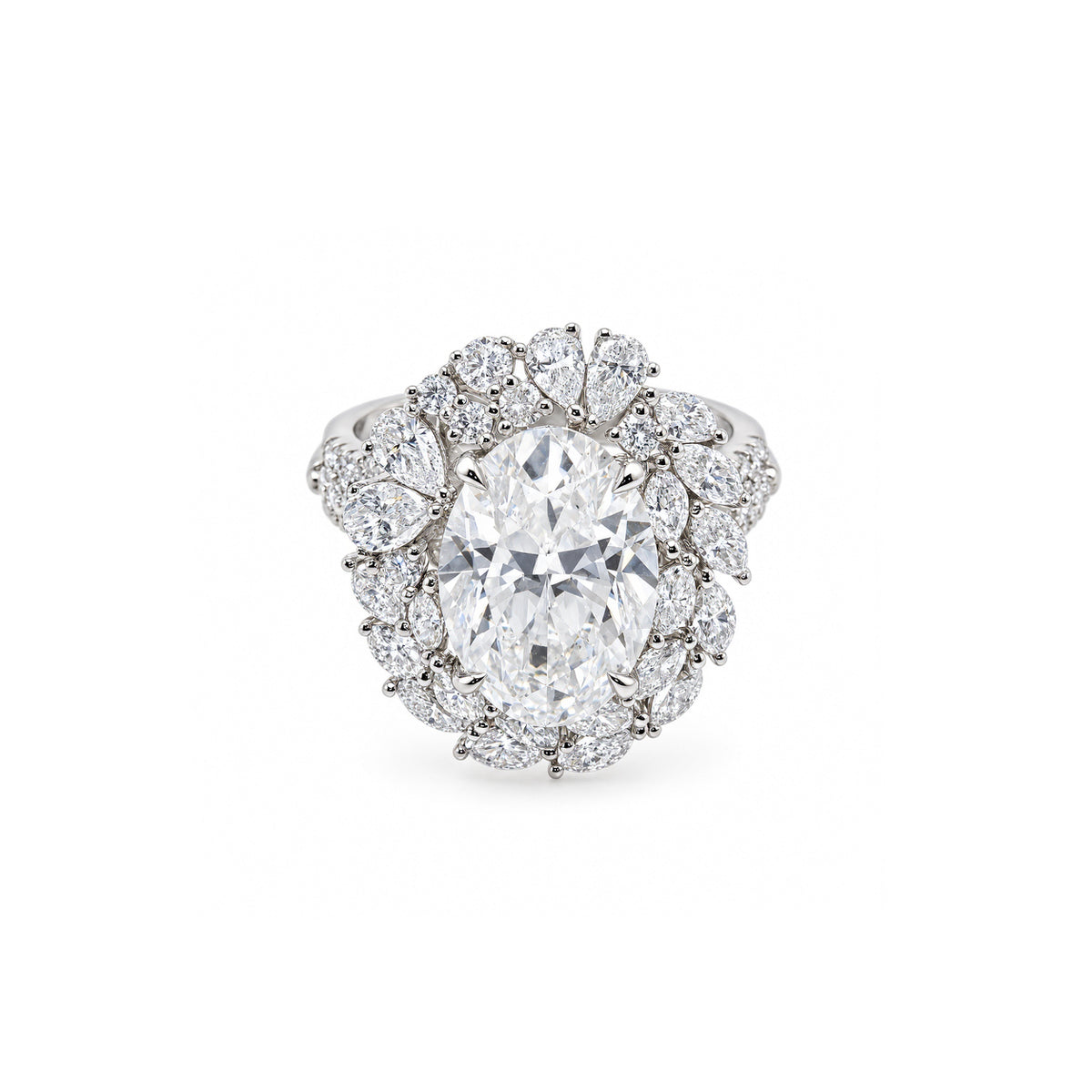 Luxury Oval Cut Engagement Ring with Pear-Shaped Floral Halo